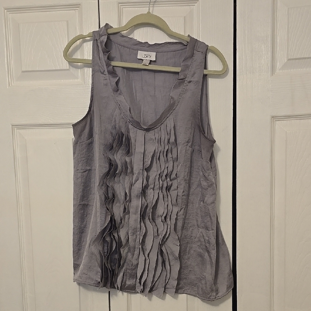 Loft Gray Ruffled Sleeveless Top